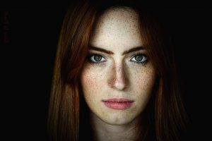 women, Redhead, Freckles, Face, Looking At Viewer, Closeup