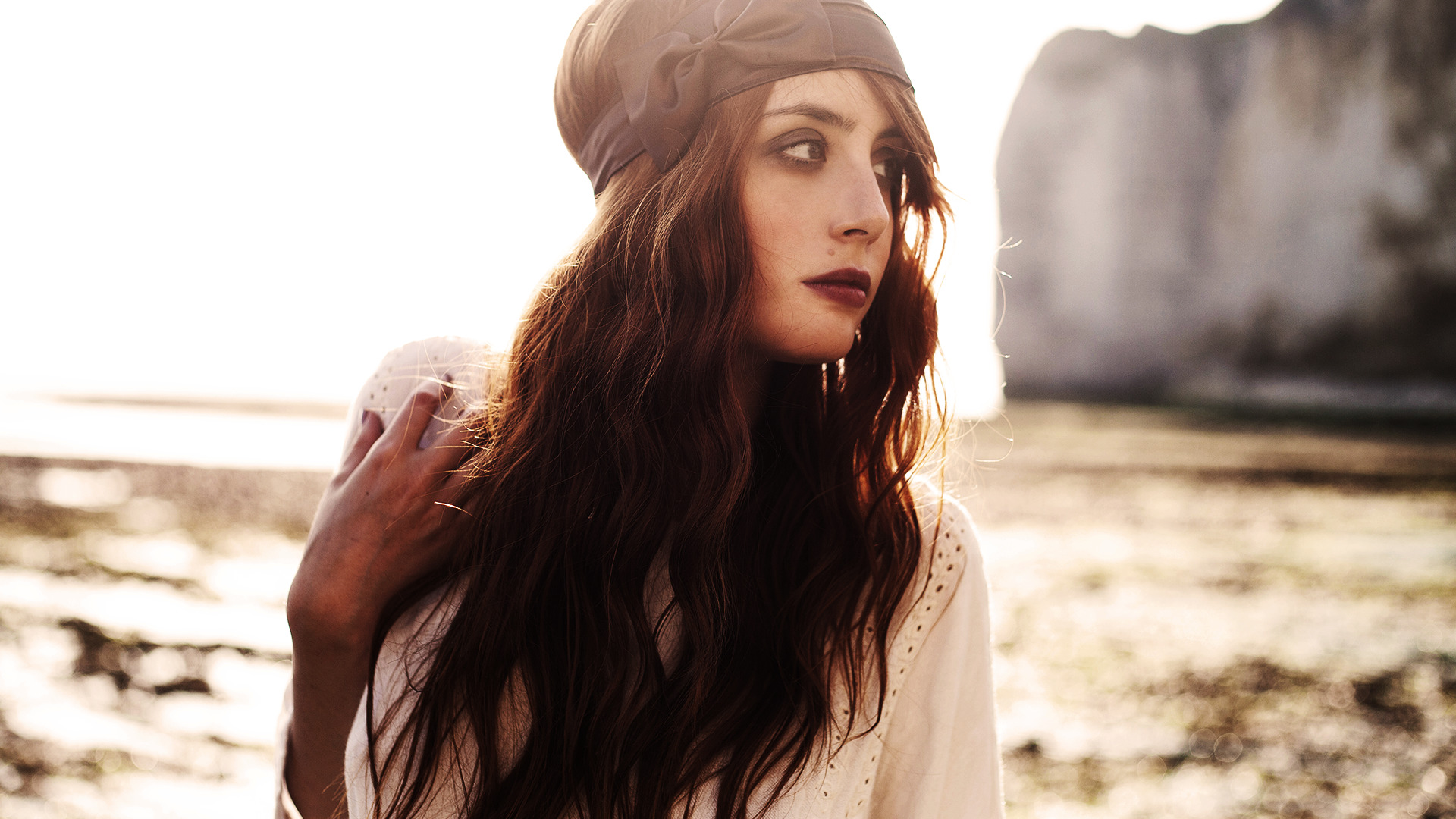 women, Brunette, Women At Beach, Looking Away, Face, Head Band Wallpaper