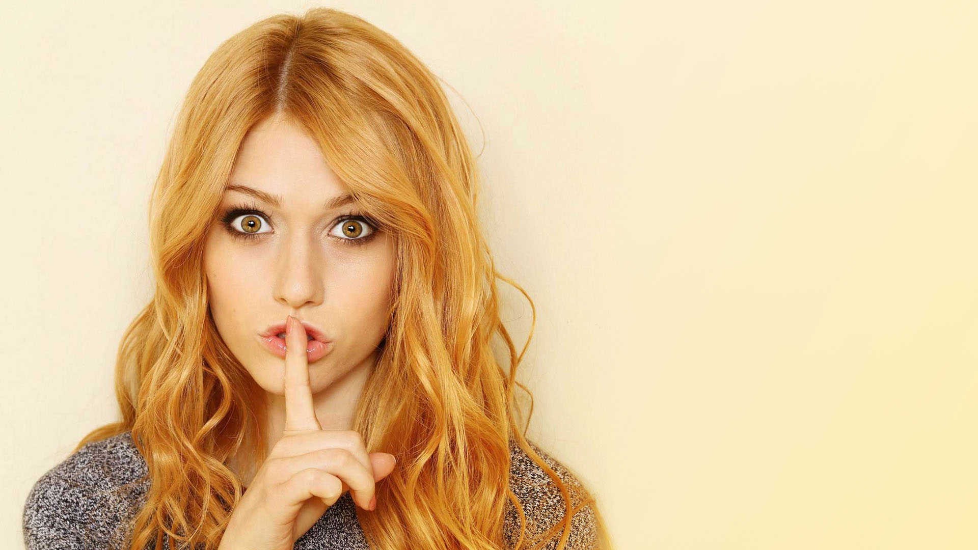 women, Katherine Mcnamara, Celebrity, Redhead, Actress, Finger On Lips, Looking At Viewer, Against Wall Wallpaper