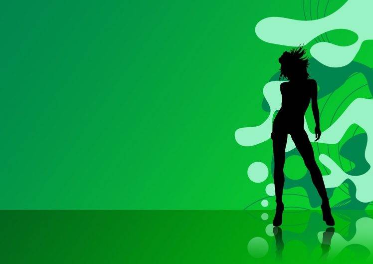 women, Dancing, Disco, Silhouette, Vector, Digital Art, Illustration, Vintage, Green HD Wallpaper Desktop Background