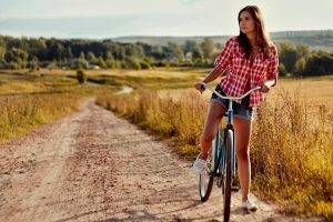 women, Model, Bicycle, Road