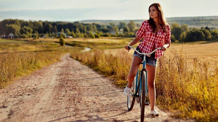 women, Model, Bicycle, Road HD Wallpaper Desktop Background
