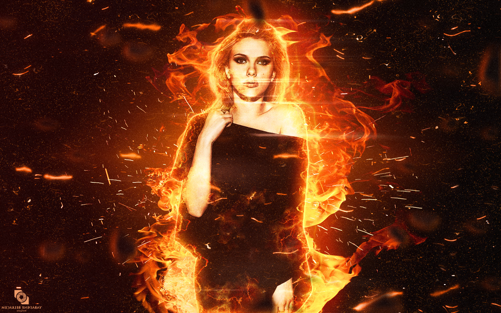 Scarlett Johansson, Actress, Women, Fire, Hollywood, Red Wallpaper
