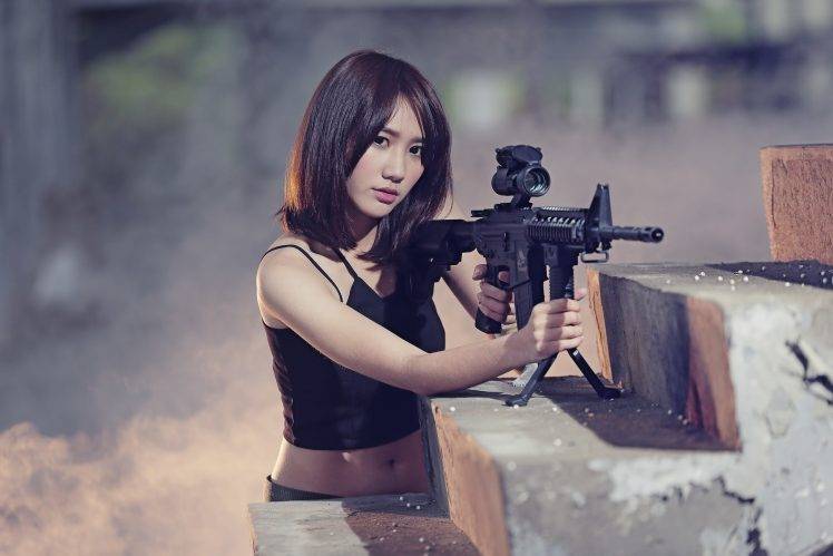 women, Asian, Model, Rifles, Weapon HD Wallpaper Desktop Background