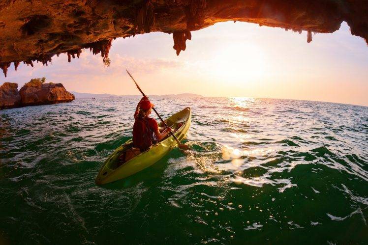 women, Sea, Water, Kayaks HD Wallpaper Desktop Background