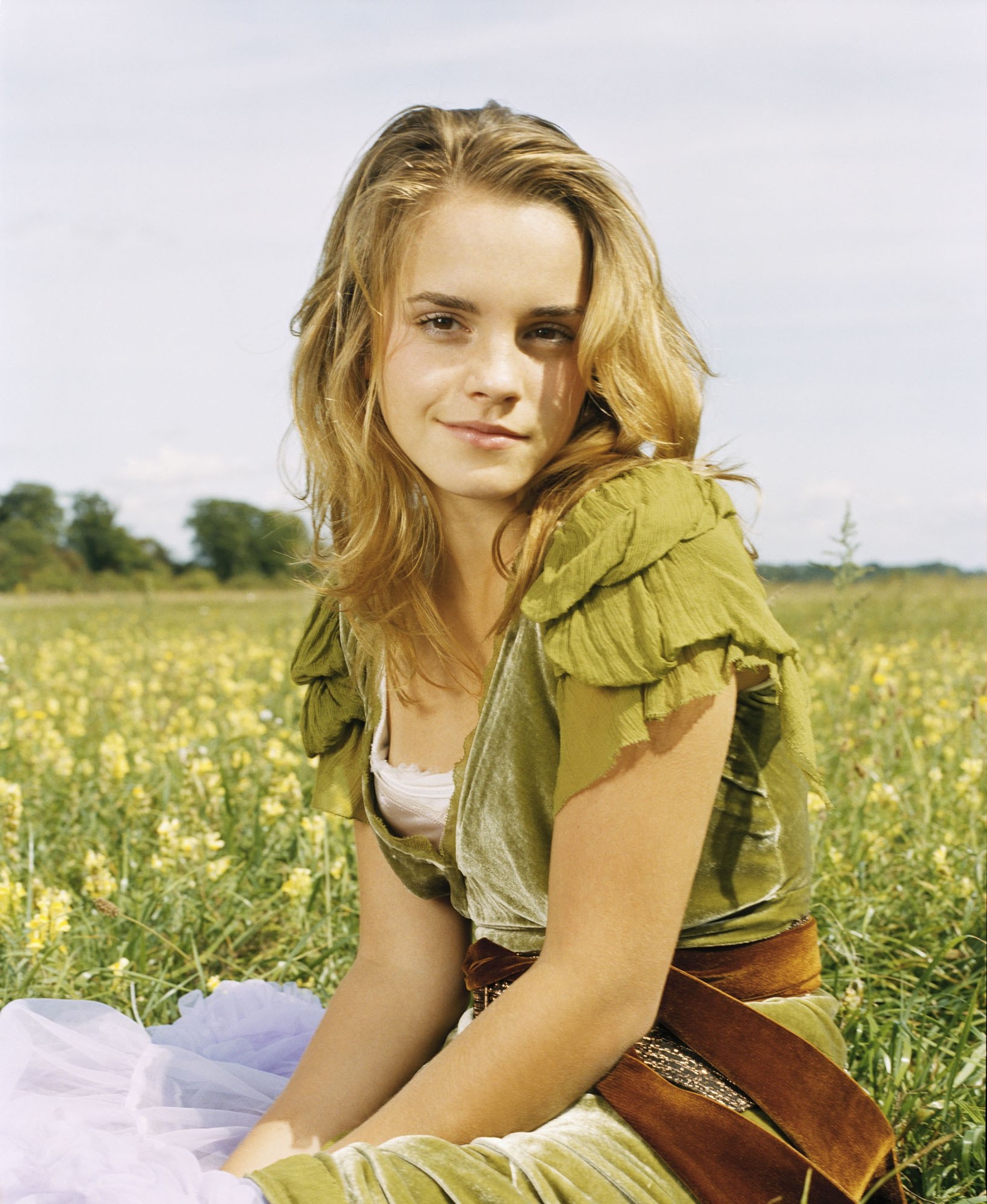 women, Actress, Blonde, Long Hair, Women Outdoors, Looking At Viewer, Emma Watson, Field, Portrait Display, Smiling, Nature, Grass, Flowers, Fashion Wallpaper