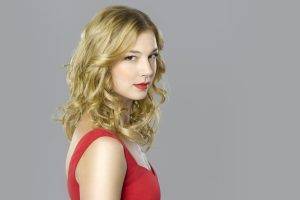 Emily Vancamp, Blonde, Actress, Celebrity, Red, Dress, Simple Background