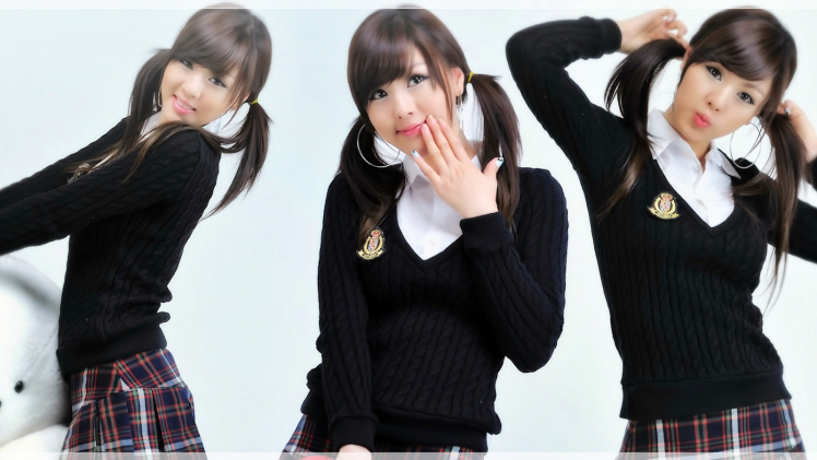 Asian, Schoolgirls, Hwang Mi Hee, Model, Brunette, Korean, School Uniform, Collage HD Wallpaper Desktop Background