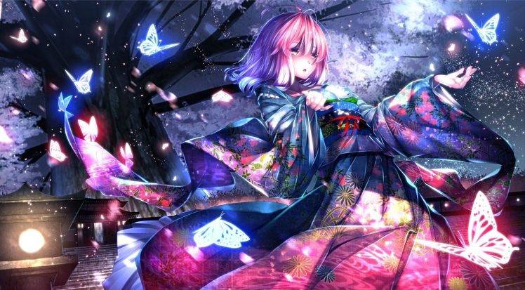 anime, Touhou, Saigyouji Yuyuko, Yukata, Butterfly Wallpapers HD / Desktop  and Mobile Backgrounds