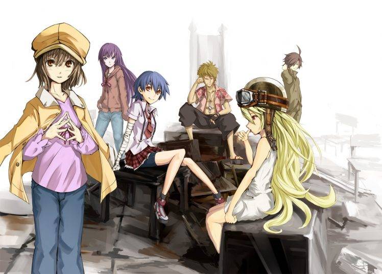 anime, Anime Girls, Monogatari Series, Araragi Koyomi, Oshino Shinobu, Kanbaru Suruga, Senjougahara Hitagi HD Wallpaper Desktop Background