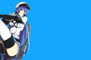 Akame Ga Kill!, Esdeath, Anime, Blue Hair, Chair, Long Hair, Blue Background, Blue Eyes