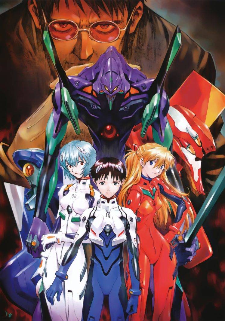 Neon Genesis Evangelion, Ayanami Rei, Ikari Shinji, Asuka Langley Soryu, EVA Unit 02, Anime, Gendo Ikari, EVA Unit 00, EVA Unit 01 HD Wallpaper Desktop Background