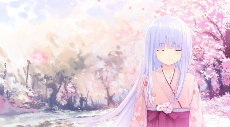 kimono, Anime, Anime Girls, Purple Hair, Long Hair, Closed Eyes HD Wallpaper Desktop Background