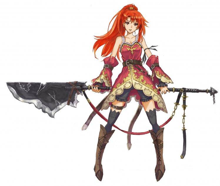 anime Girls, Redhead, Original Characters, Ponytail, Spear HD Wallpaper Desktop Background