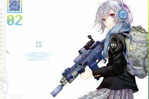pink Eyes, Original Characters, Anime, Anime Girls, Gray Hair, Weapon