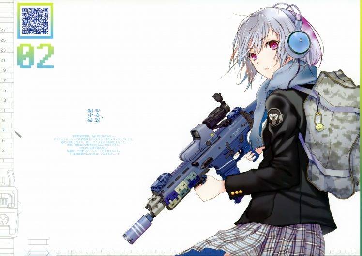 pink Eyes, Original Characters, Anime, Anime Girls, Gray Hair, Weapon HD Wallpaper Desktop Background