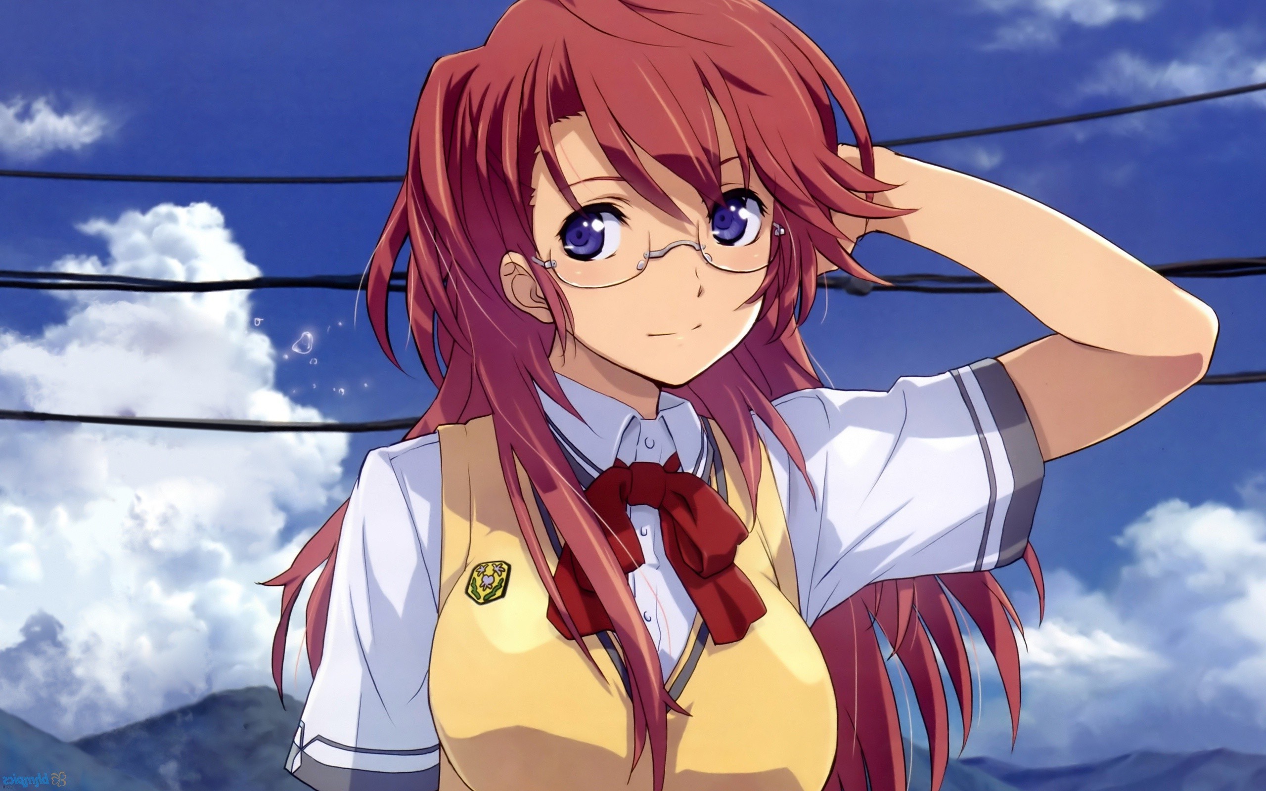 anime, Anime Girls, Glasses, Meganekko, Redhead, Purple 