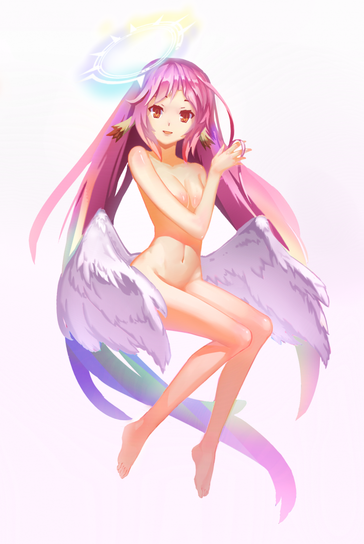 boobs, Pink Hair, Nude, Sideboob, Wings, Jibril, Anime, Anime Girls, No Game No Life, Sexy Anime HD Wallpaper Desktop Background