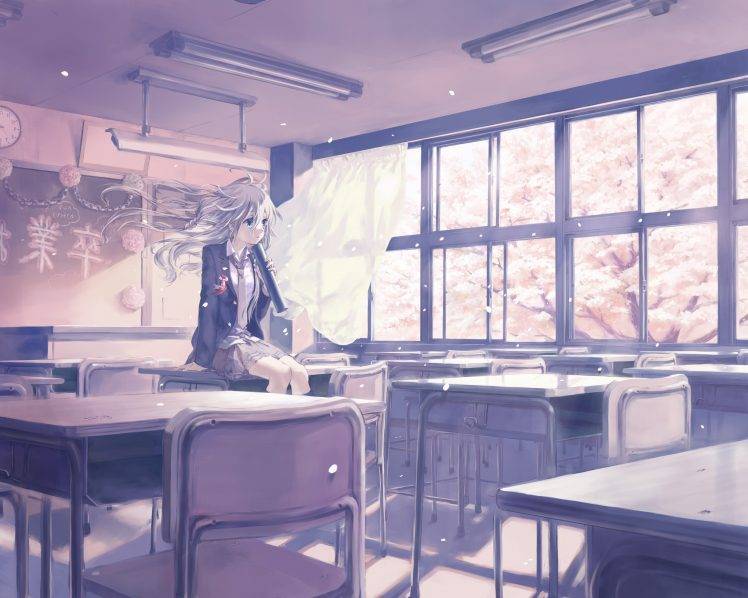anime, School Uniform, Anime Girls, Classroom, Vocaloid, IA (Vocaloid) HD Wallpaper Desktop Background