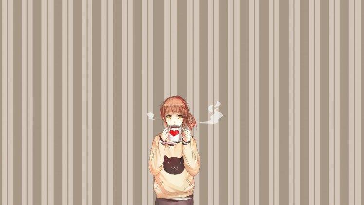 anime, Anime Girls, Coffee, Stripes HD Wallpaper Desktop Background