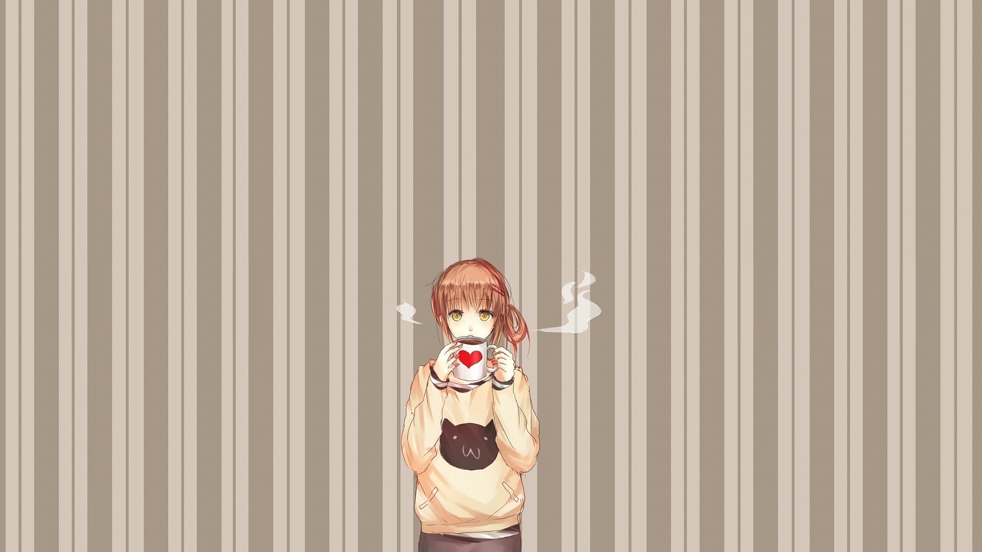 anime, Anime Girls, Coffee, Stripes Wallpaper