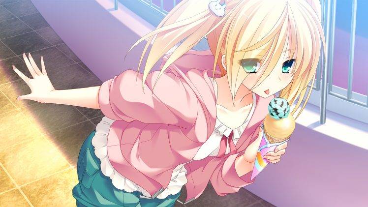 blonde, Anime, Anime Girls, Ice Cream, Twintails, CG, Love La Bride HD Wallpaper Desktop Background