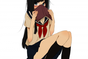 anime Girls, Shy, School Uniform, Books