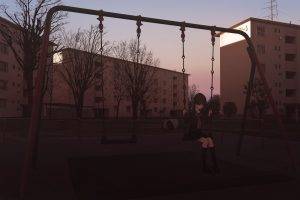anime Girls, Playground, Alone