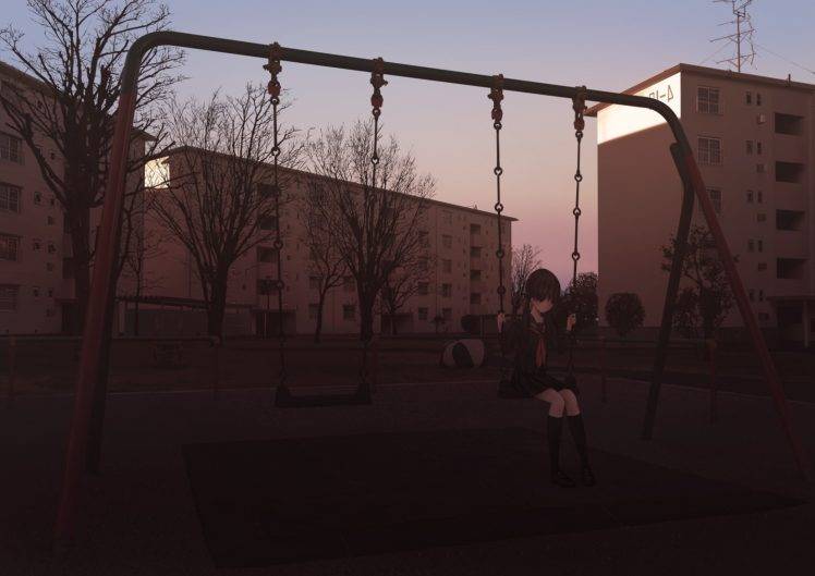 anime Girls, Playground, Alone HD Wallpaper Desktop Background