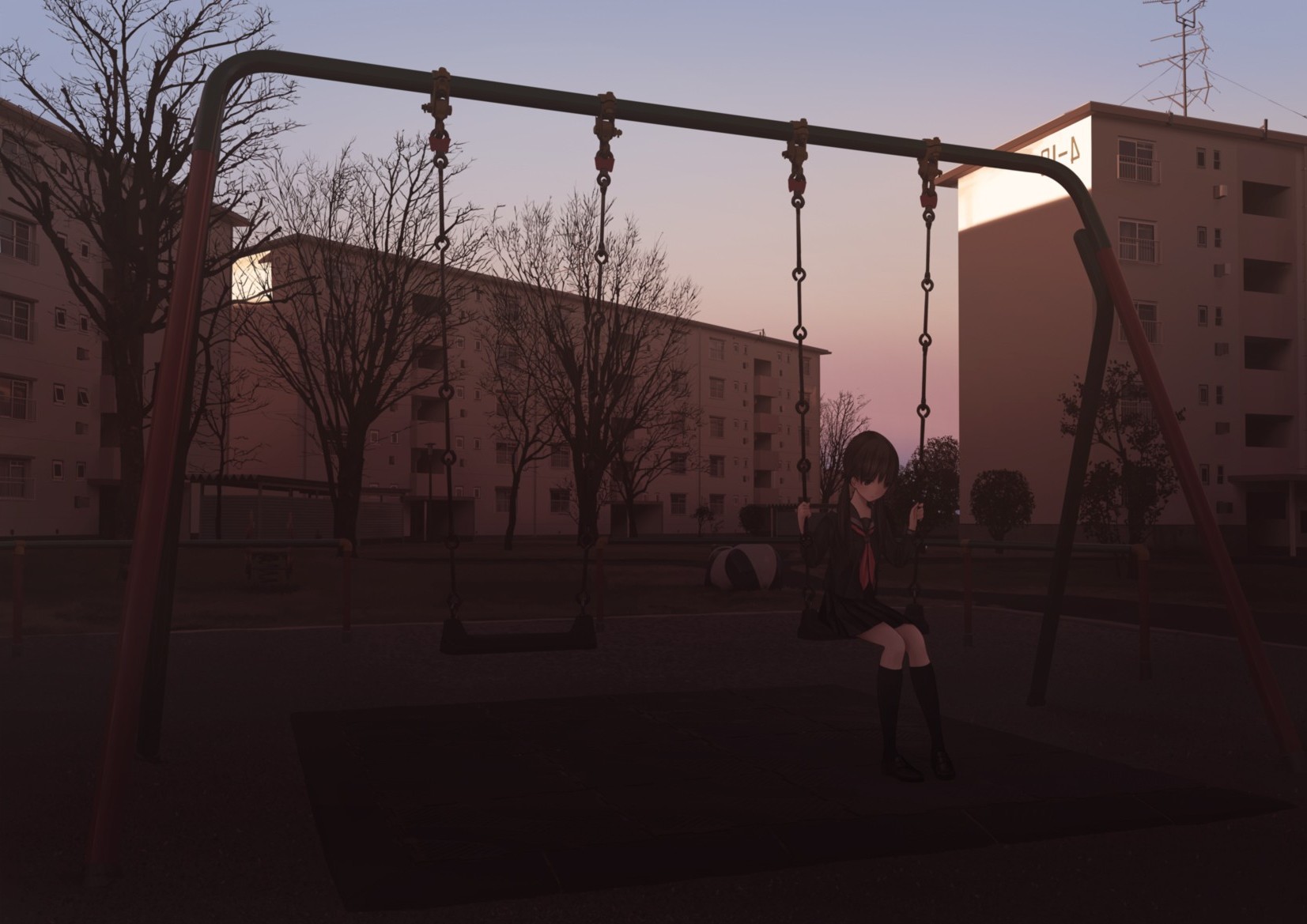 anime Girls, Playground, Alone Wallpaper