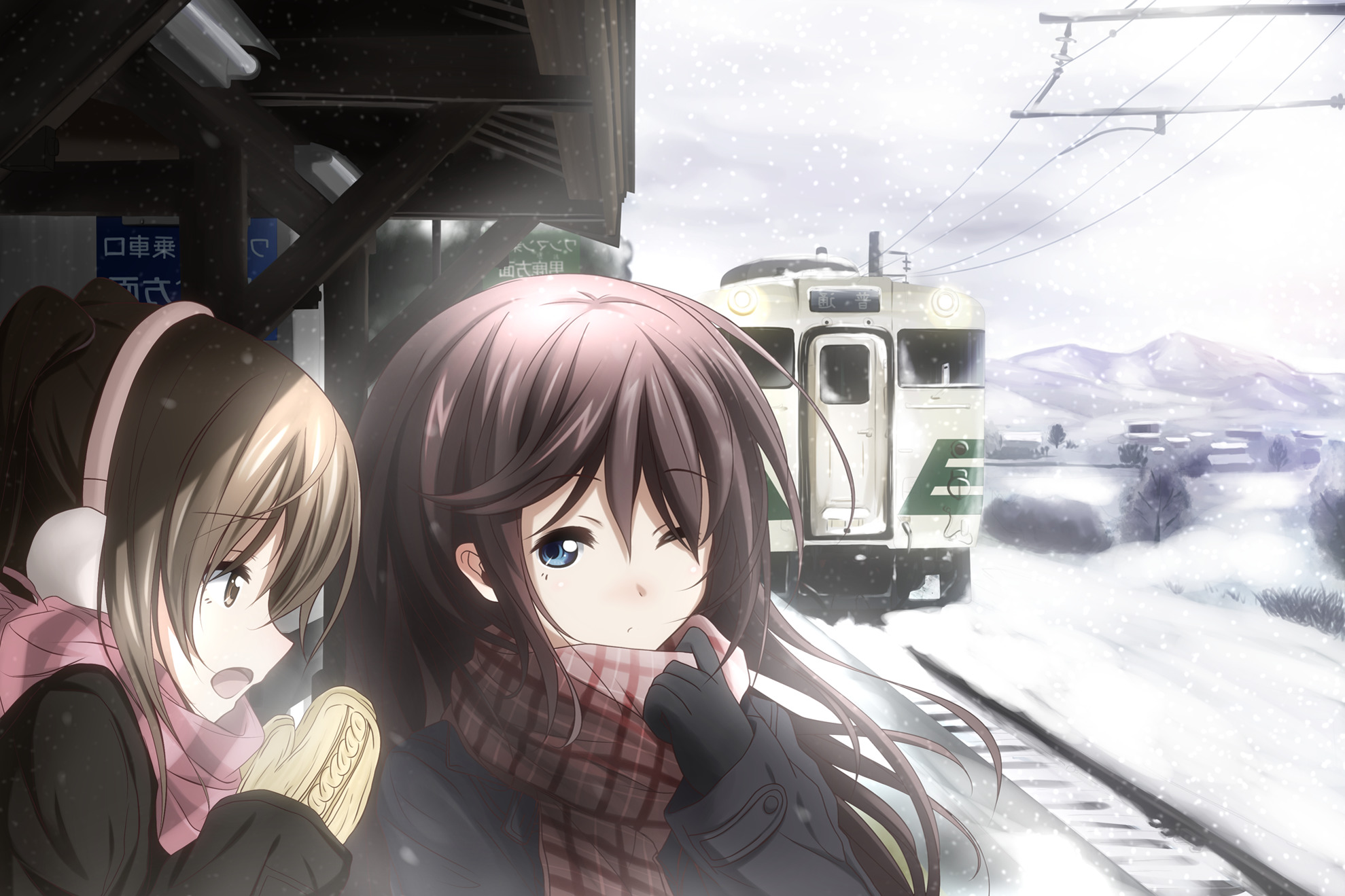 anime Girls, Cold, Winter, Train Station Wallpaper