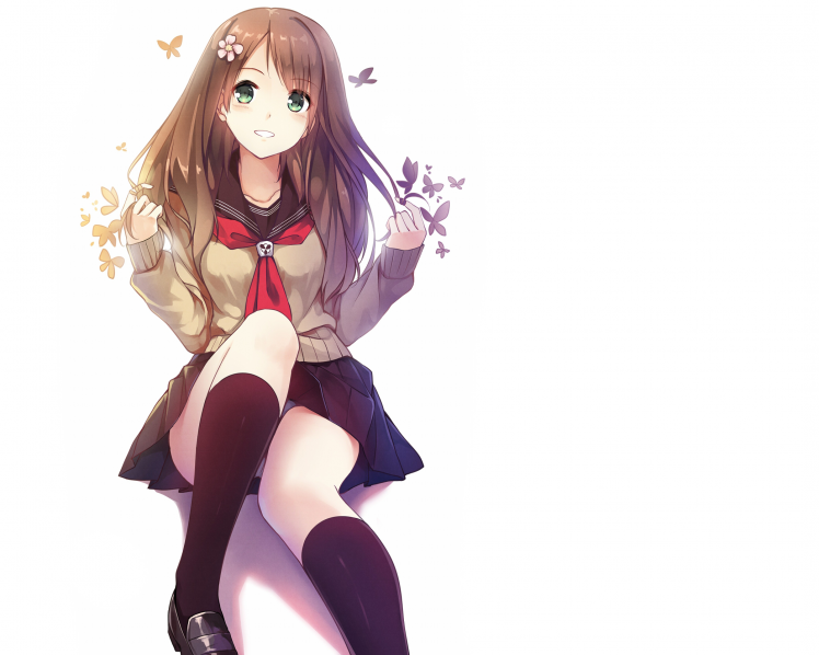 anime Girls, Happy Face, School Uniform, Upskirt HD Wallpaper Desktop Background