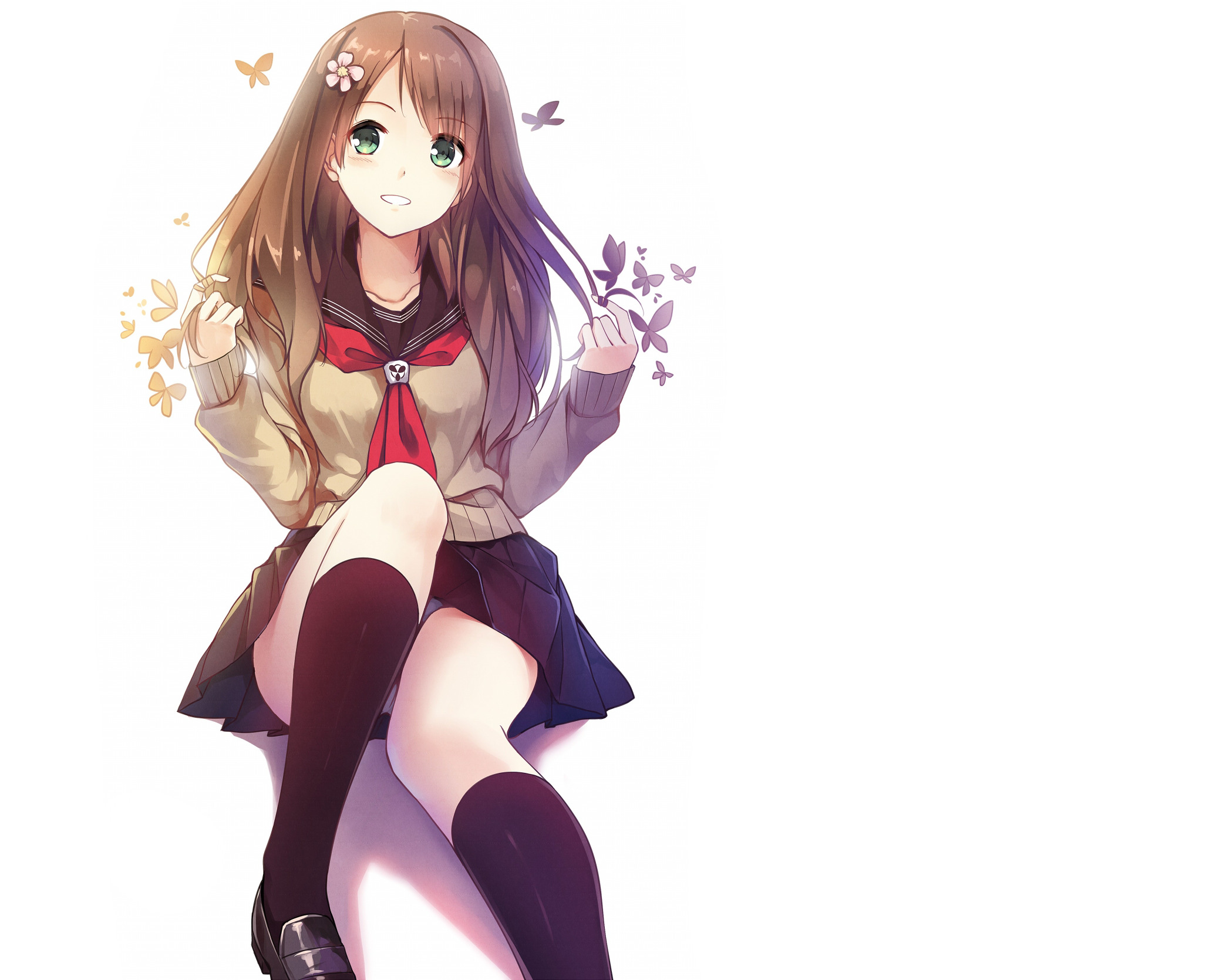 anime Girls, Happy Face, School Uniform, Upskirt Wallpaper