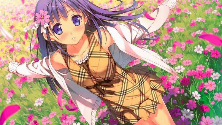 anime Girls, Flowers HD Wallpaper Desktop Background