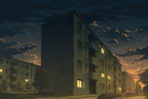 night, Building, City, Apartments