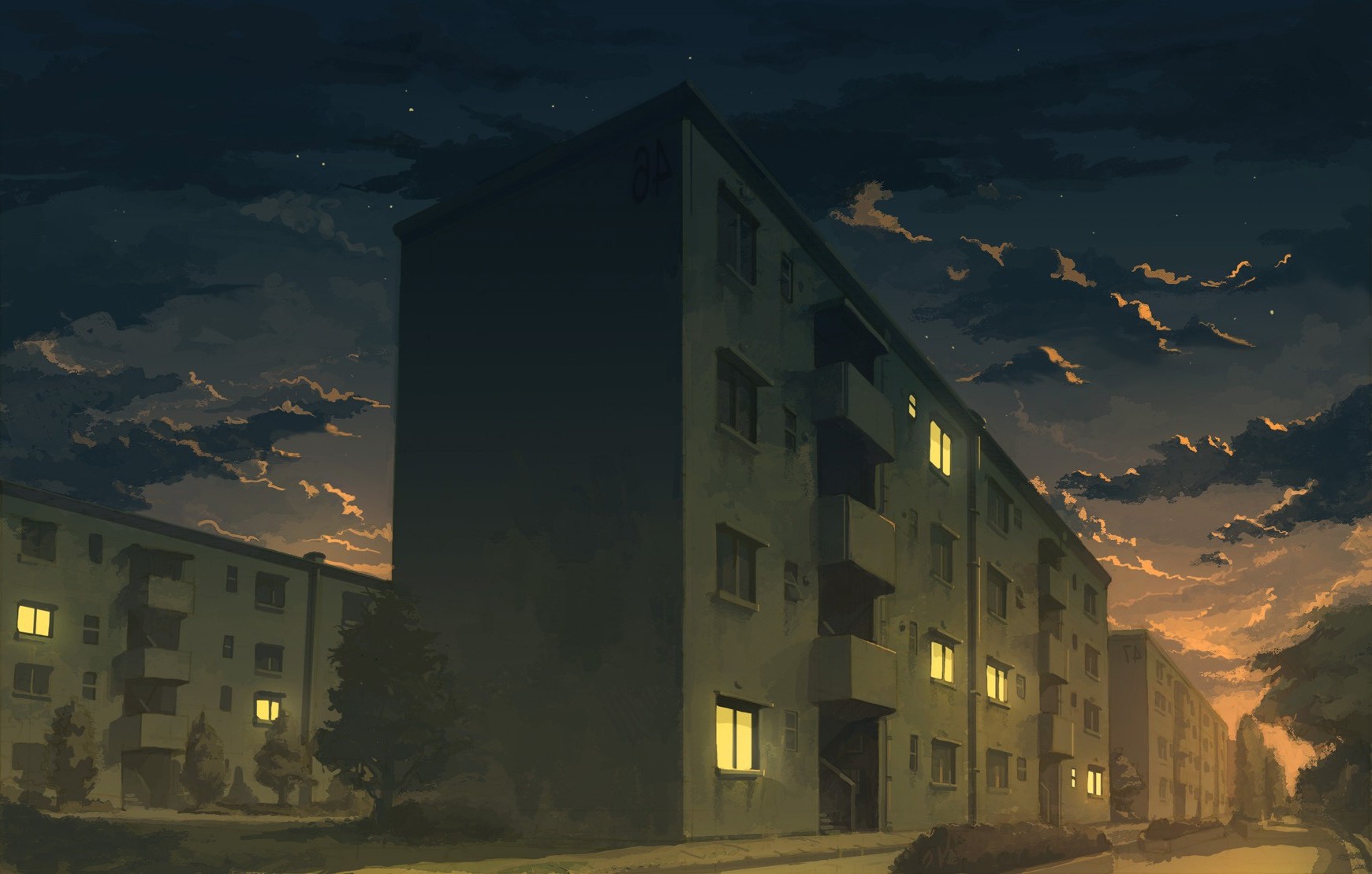 night, Building, City, Apartments Wallpaper