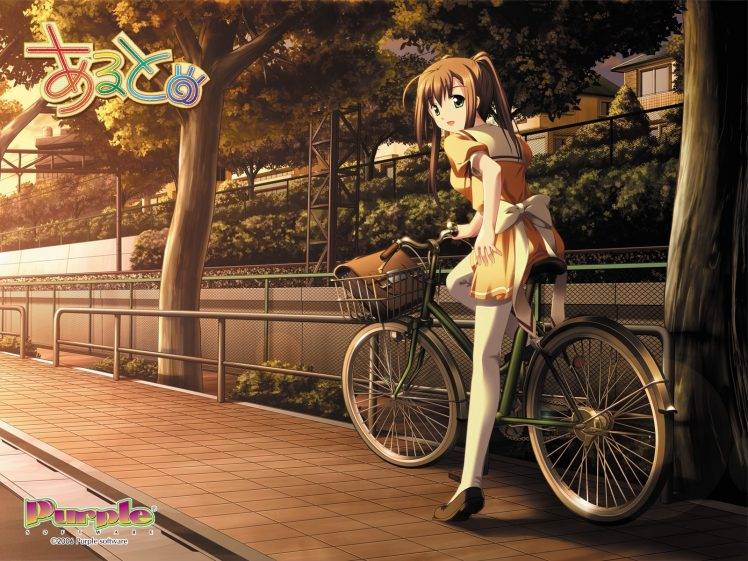 anime Girls, Schoolgirls, Bicycle HD Wallpaper Desktop Background