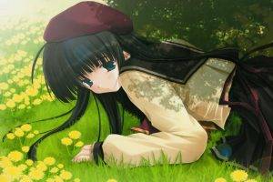 anime Girls, School Uniform, Schoolgirls, Grass, Lying Down, Sola