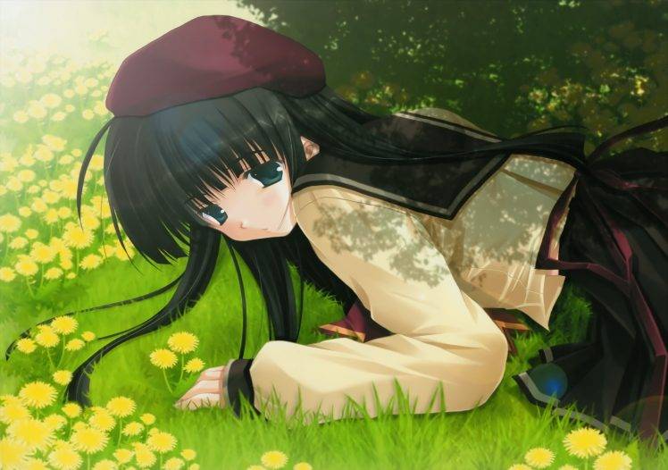 anime Girls, School Uniform, Schoolgirls, Grass, Lying Down, Sola HD Wallpaper Desktop Background