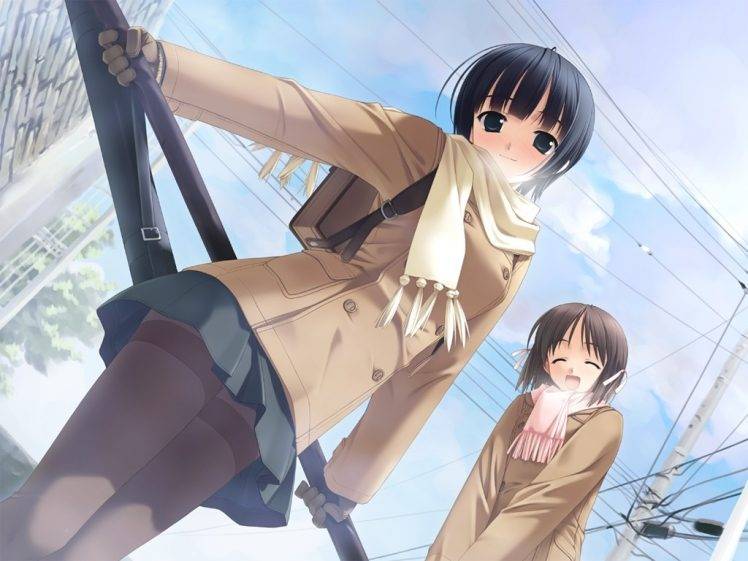 winter, School Uniform, Schoolgirls, Anime Girls, White Breath, Asaba Nonoka, Ichinose Mio HD Wallpaper Desktop Background