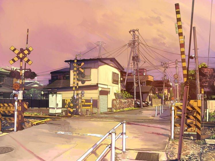 city, Anime, Railway Crossing HD Wallpaper Desktop Background