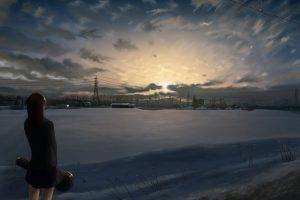anime Girls, Snow, Winter, Alone