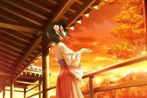 anime Girls, Sunset, Kimono, Alone