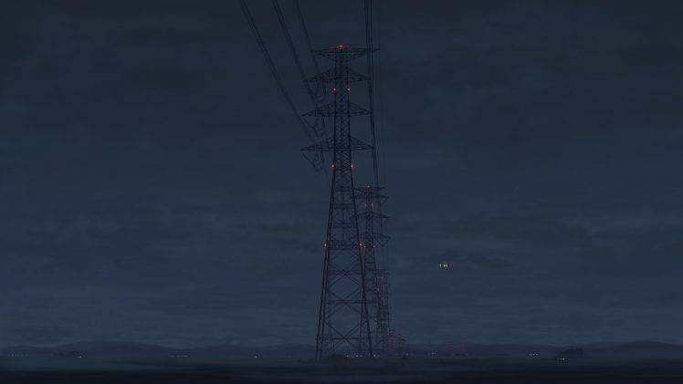 night, Power Lines, Utility Pole HD Wallpaper Desktop Background