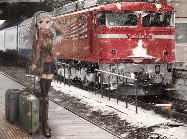anime, Anime Girls, Train Station, Train HD Wallpaper Desktop Background