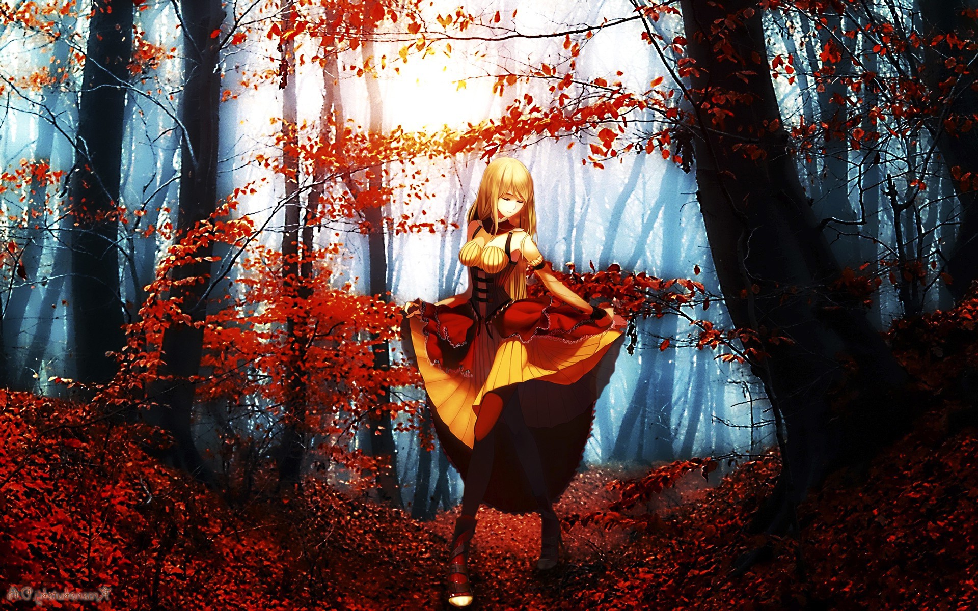anime, Anime Girls, Dress, Forest Wallpaper