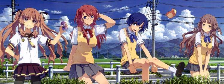 anime Girls, School Uniform, Schoolgirls, Group Of Women, Field HD Wallpaper Desktop Background