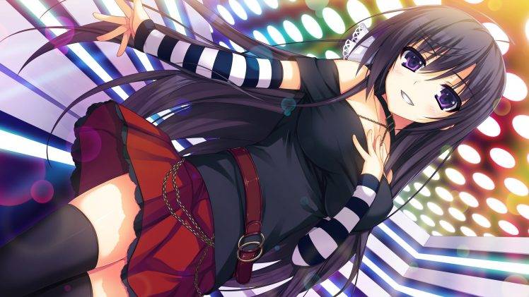 anime, Anime Girls, Dark Hair, Purple Eyes, Skirt, Thigh highs Wallpapers HD / Desktop and ...