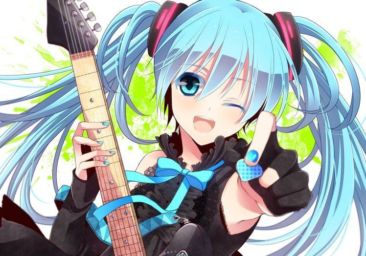 anime, Anime Girls, Guitar, Blue Hair, Vocaloid, Hatsune Miku HD Wallpaper Desktop Background