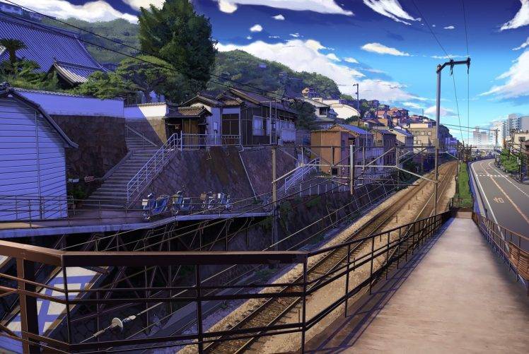 anime, Railway, City HD Wallpaper Desktop Background